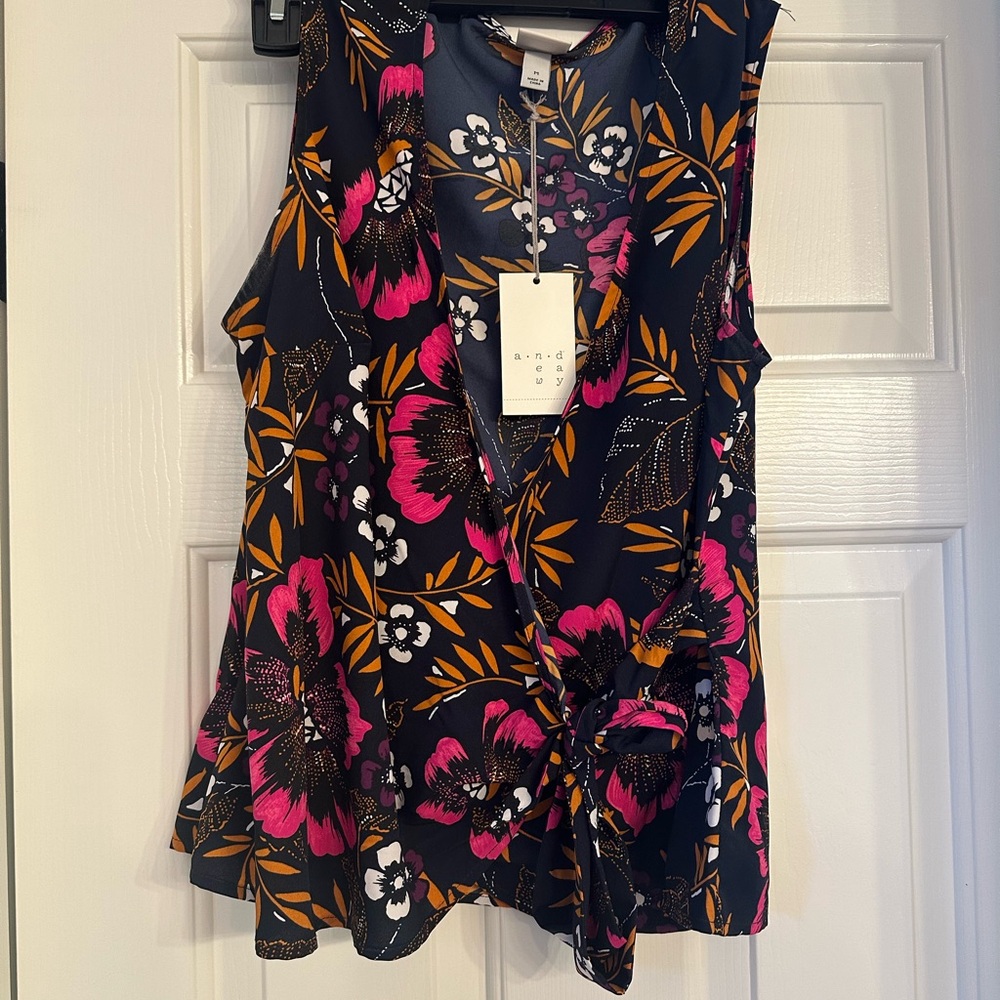 A New Day Black and Pink Peplum Sleeveless Blouse